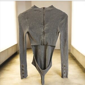 HEHA Gray Ribbed Long Sleeve Bodysuit EUC